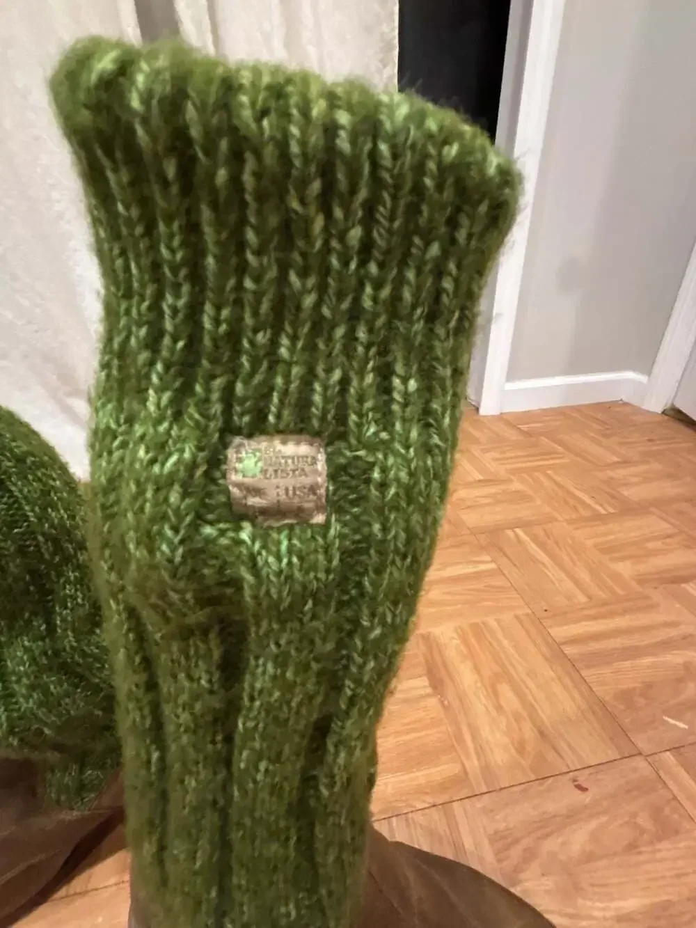 El Naturalista Brown Leather Ankle Boots with Green Knit Leg Warmers